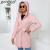 BITCED Women's Spring/Autumn Hooded Water-Resistant Jacket with Belted Waist Lightweight Casual Oversized Trench Coat