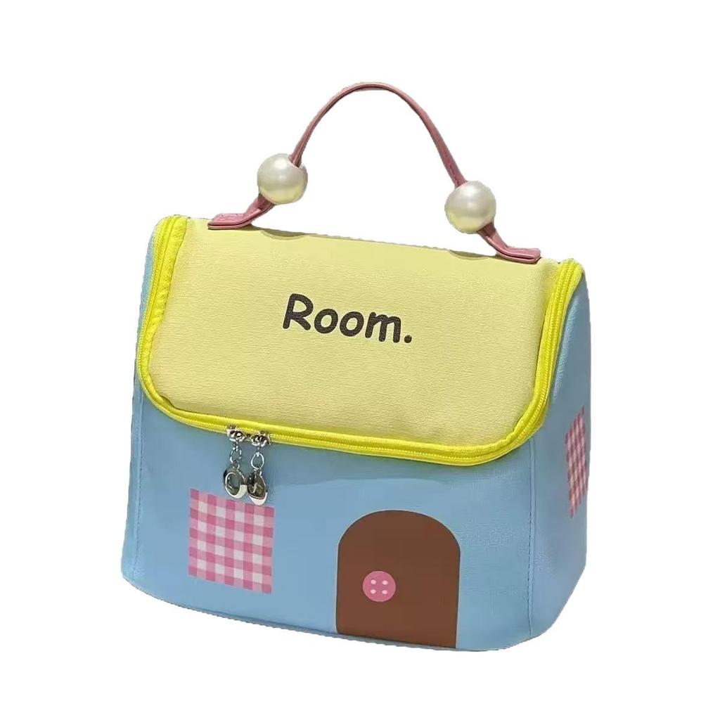 Dopamine Little House Makeup Bag for Women, Large Capacity, compartments, hand-held, 2025 New waterproof travel portable Storage bag