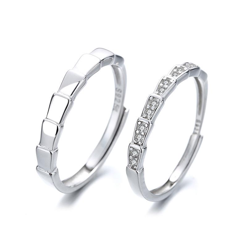 S925 Sterling Silver Adjustable Wedding Rings, Simple INS Style, for Couples