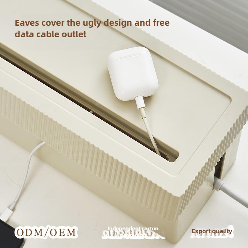 Cable Storage Box Desktop Charging Data Cable Storage Device Plug Socket Cable Management Device Black White Storage Organizer
