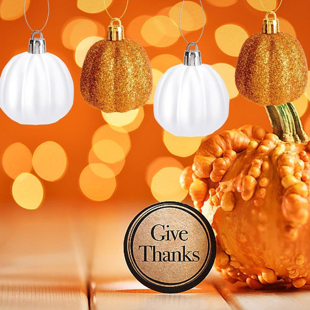 12pcs Plastic Pumpkin Hanging Ornaments Shining Thanksgiving Festival Decorative  Home Decoration