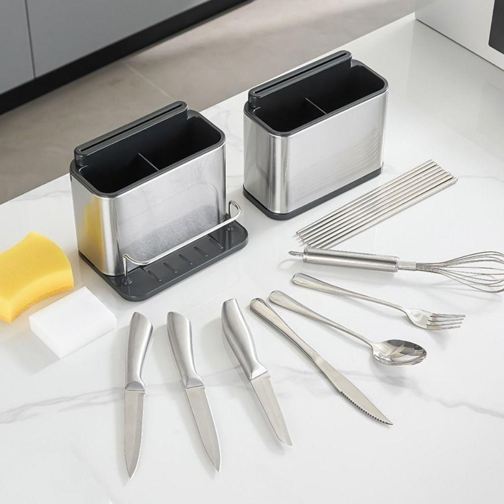 Stainless Steel Cutlery Storage Box Large Capacity Rectangular Chopsticks Storage Basket Rust-proof Drainable Utensil Holder
