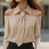 Autumn Solid Color Casual Versatile Long Sleeved Lapel Tie Women's Blouses & Shirts