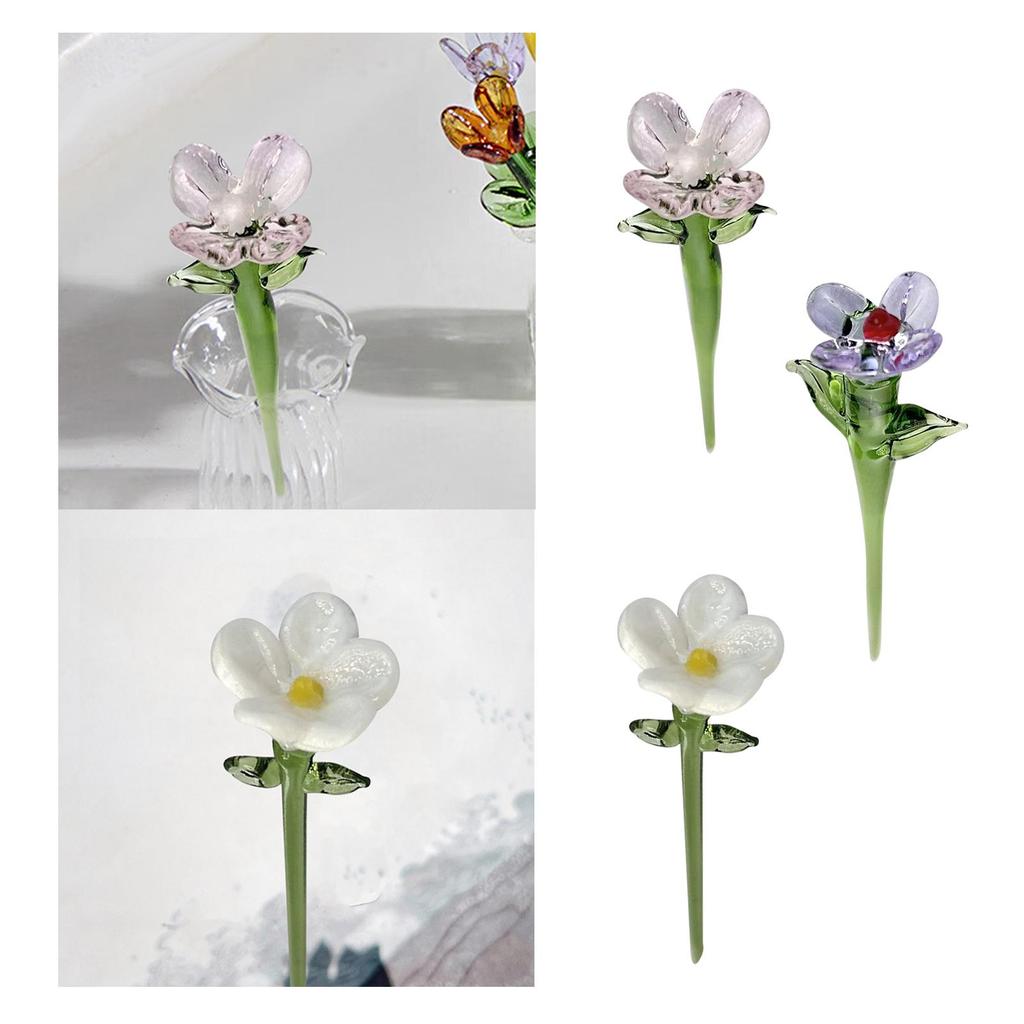 Mini Glass Flower Collectible Ornament for Women Girls Desktop Birthday