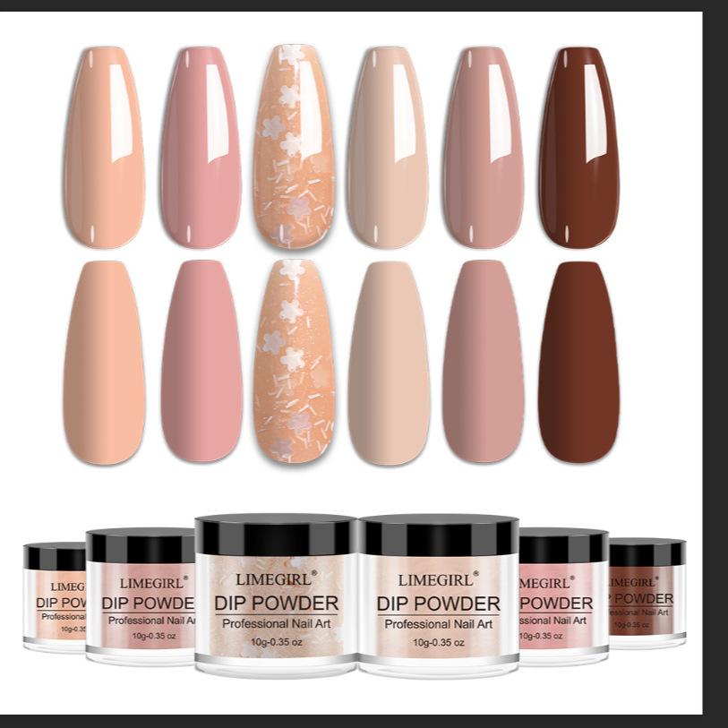 Limegirl Sada Dip Powder na nehty 12 barev Třpytivá & Jednobarevná sada dipping prášků DIY manikúra Dlouhotrvající Odolná proti odlupování