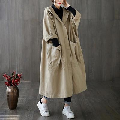 Autumn Spring Plus Size Women Long Jacket Outwear Hooded Black Casual Cotton Pockets Cardigan Loose Oversize Female Overcoat