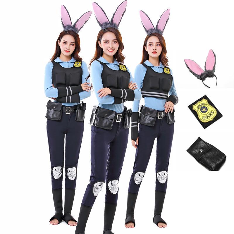 Judy Rabbit Police Officer Anime Cosplay Costume for Halloween Festival