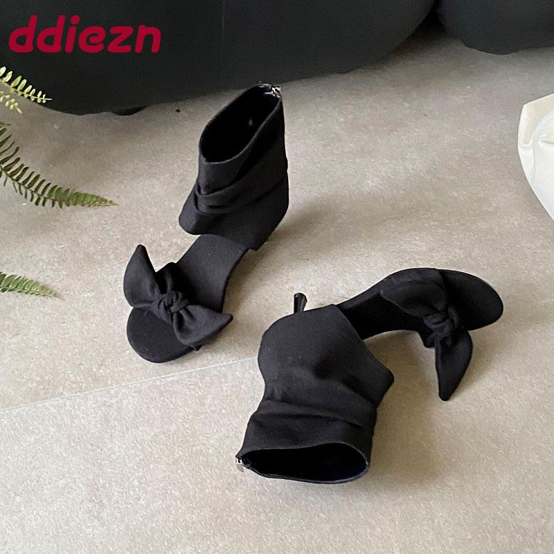 Fashion Fashion Open Toe Footwear Low Heel Ladies Modern Ankle Boots Shoes Female Butterfly-Knot Women Sandals Booties Zippers Shoes