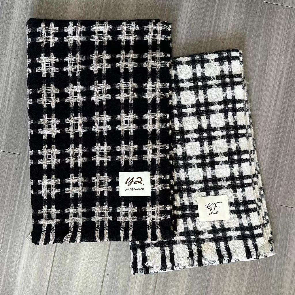 Geometric Checkerboard Plaid Scarf Women's Autumn Winter Versatile Warm Student Couple Thick Neck Warmer Men's
