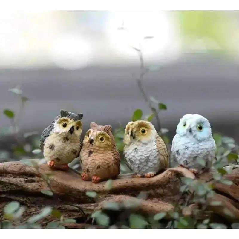 1 Pcs Artificial Owl Figurines Miniatures Lovely Birds Fairy Garden Home Resin Crafts Decorations Home Decoration Accessories