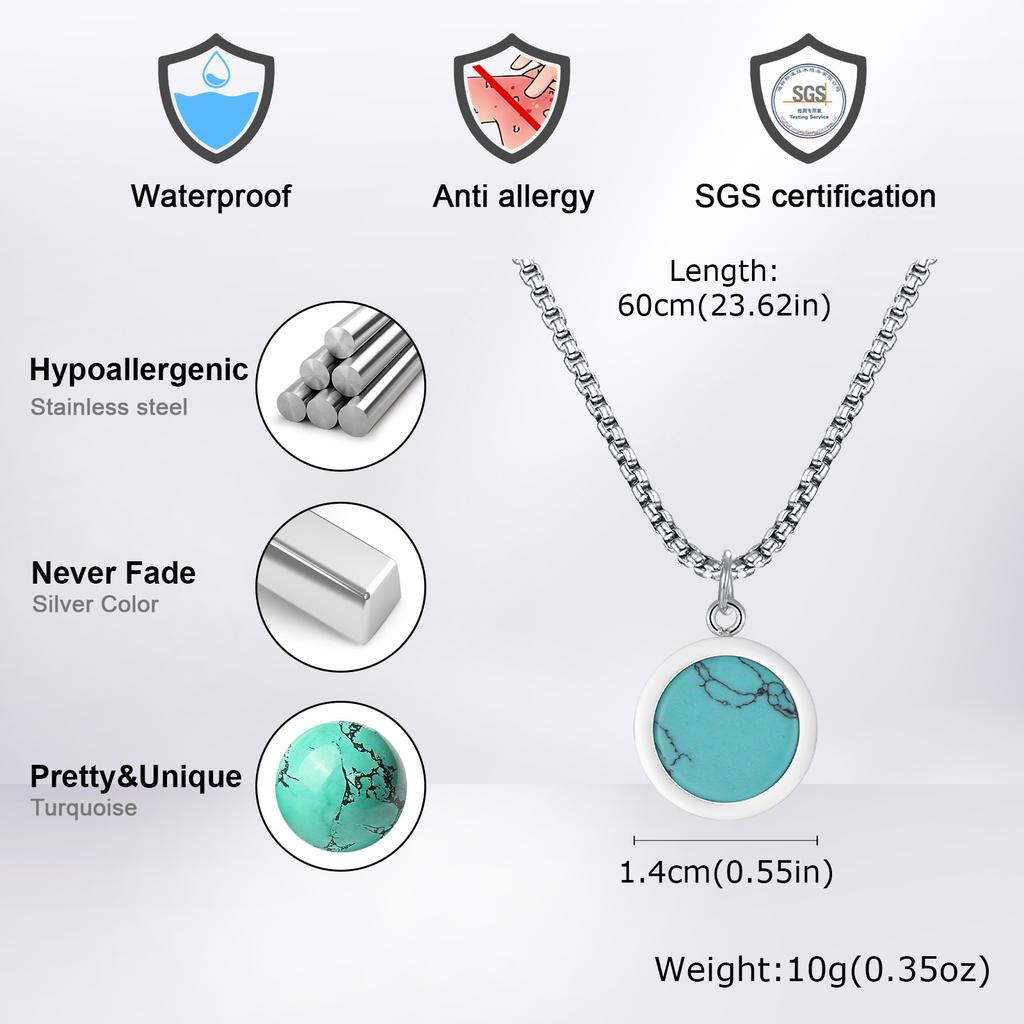 Round Pendant Necklace for Men Boys,Stainless Steel Tiger Eye Natural Stone Pendant Necklaces,Hip Hop Jewelry Gifts