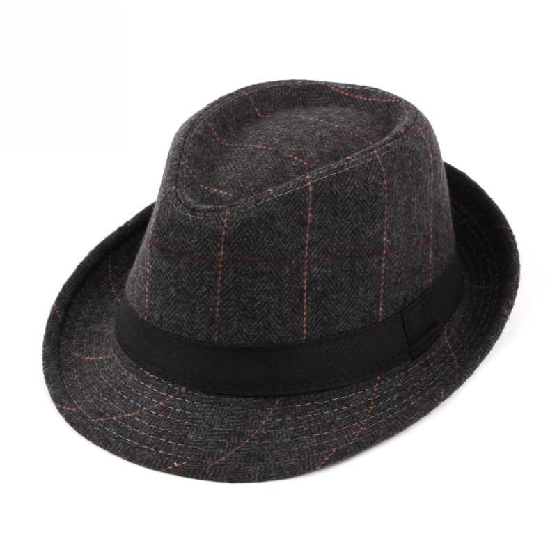 Unisex Woolen Tweed Fedora Hat Panama Trilby Cap Retro British Style Plaid Herringbone Jazz Hat Autumn Winter Warm Sun Hat