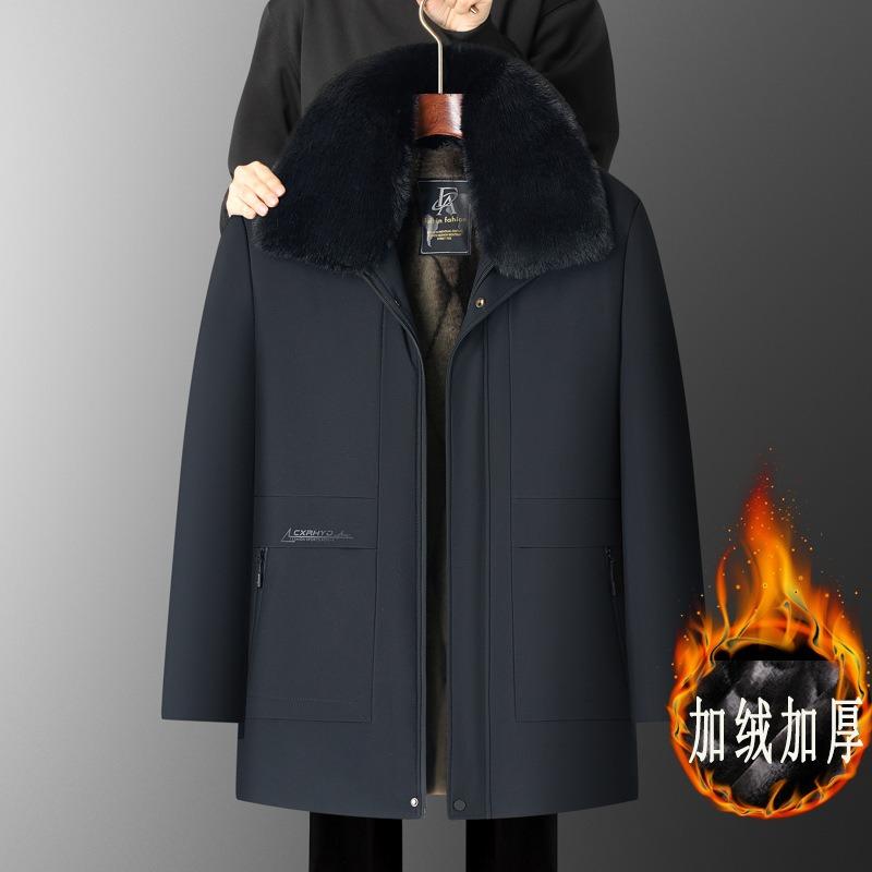 Winter dad velvet thickened warm padded jacket father loose padded jacket men middle-aged middle-length padded jacket