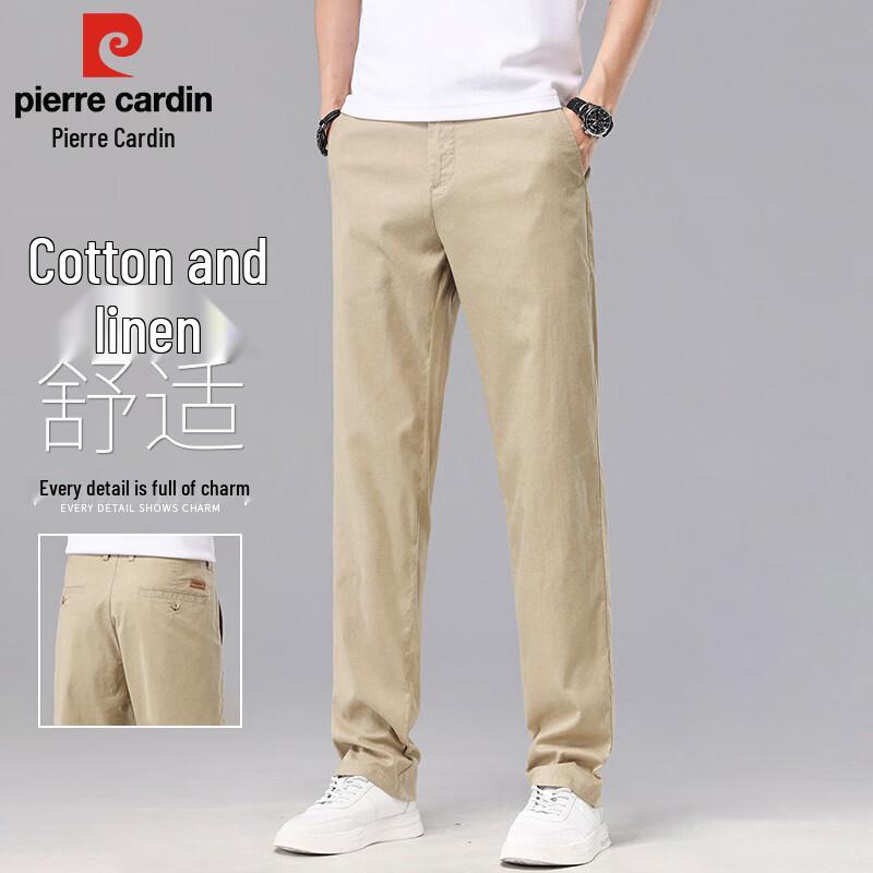 Pierre Cardin Men s Summer Thin Linen Blend Straight-Leg Casual Trousers 32