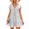 Spring Dress Ladies V-Neck Button Small Floral Short Sleeve Loose Casual Dress Sexy White Dress Women