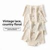 Female Spring and Autumn Vintage Floral Pure Cotton 10A Antibacterial Crotch Skin Friendly Breathable Stretch Mid Waist Flat Angle Panties