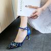 Ladies Shoes Stiletto Sandals for Women Thin Heels Footwear Pointed Toe Summer 2024 Sexy Rhinestones Diamond Crystal Wholesale F