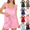 Women's Fashion Loose-Fit Strapless Sleeveless Top And Shorts Set Casual Pajama Set