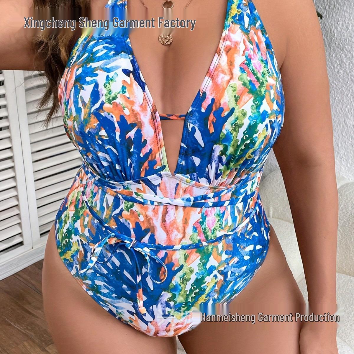 

2024 Высококачественный европейский и американский сексуальный слитный купальник без спинки для женщин 3XL синий