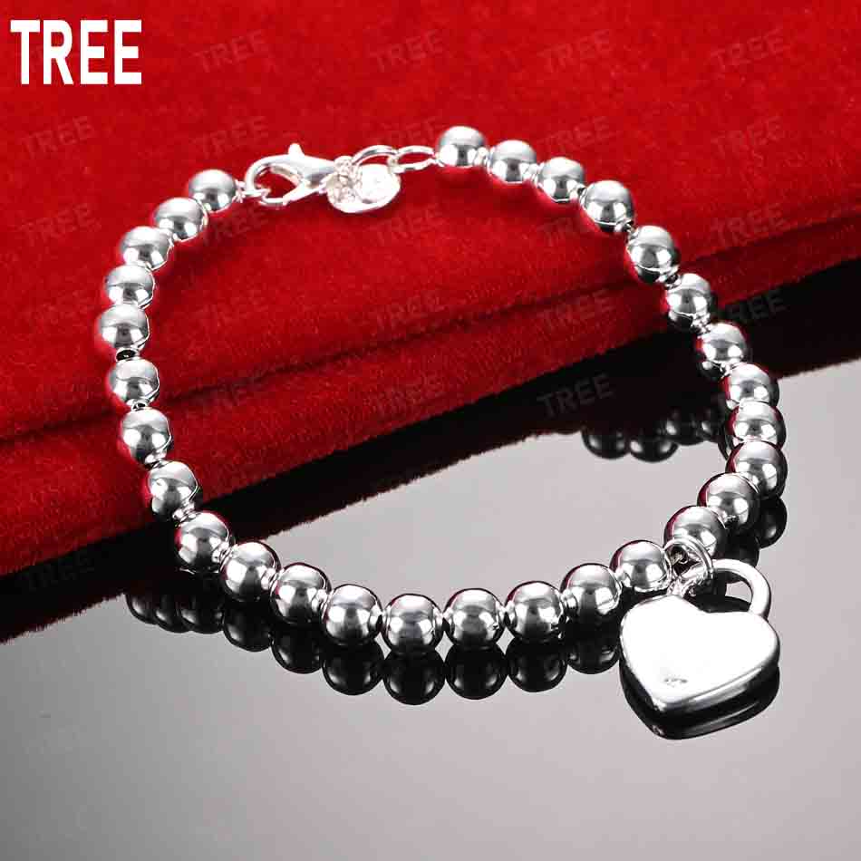 925 Sterling Silver Heart Pendant Side Chain Beautiful Bracelet Gift Jewelry 20CM