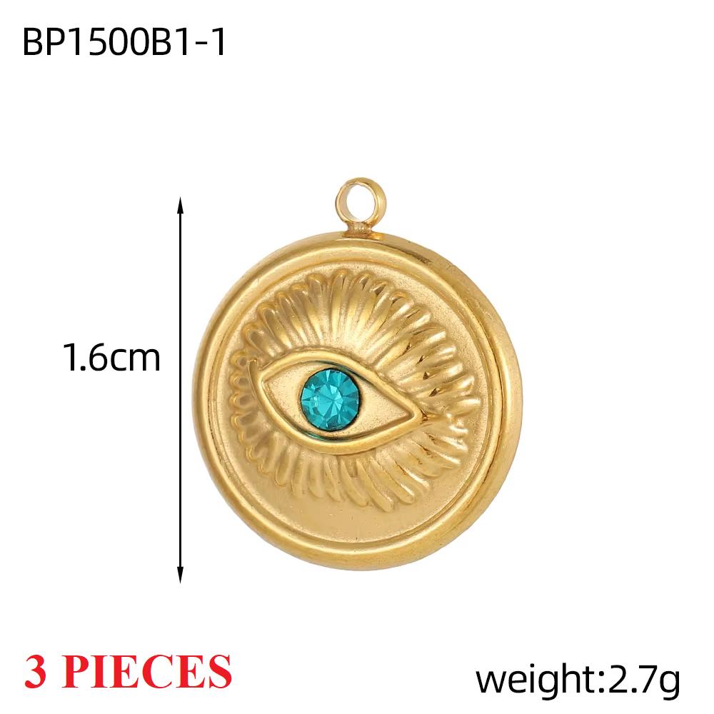 3PCS/LOT CARLIDANA Gold Plated Stainless Steel Charms, Moon Clover Heart Eye Zircon Pendants for Jewelry Making