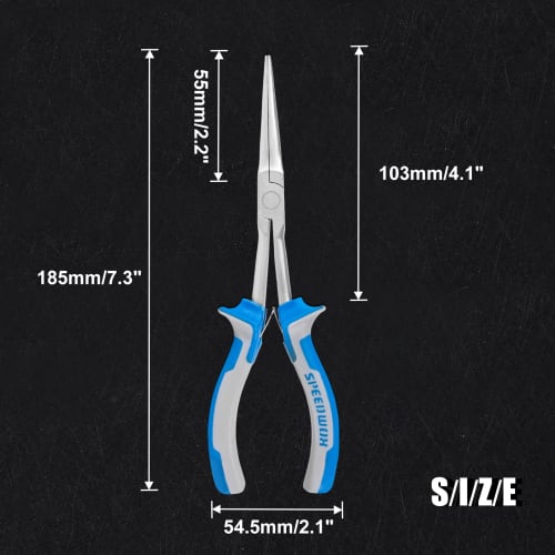 SPEEDWOX Long Reach Mini Long Nose Pliers, 185mm, with Molded Grip, Ideal for Precision Work in Hard-to-Reach Spaces, Long Size, No Grooves, Compact,
