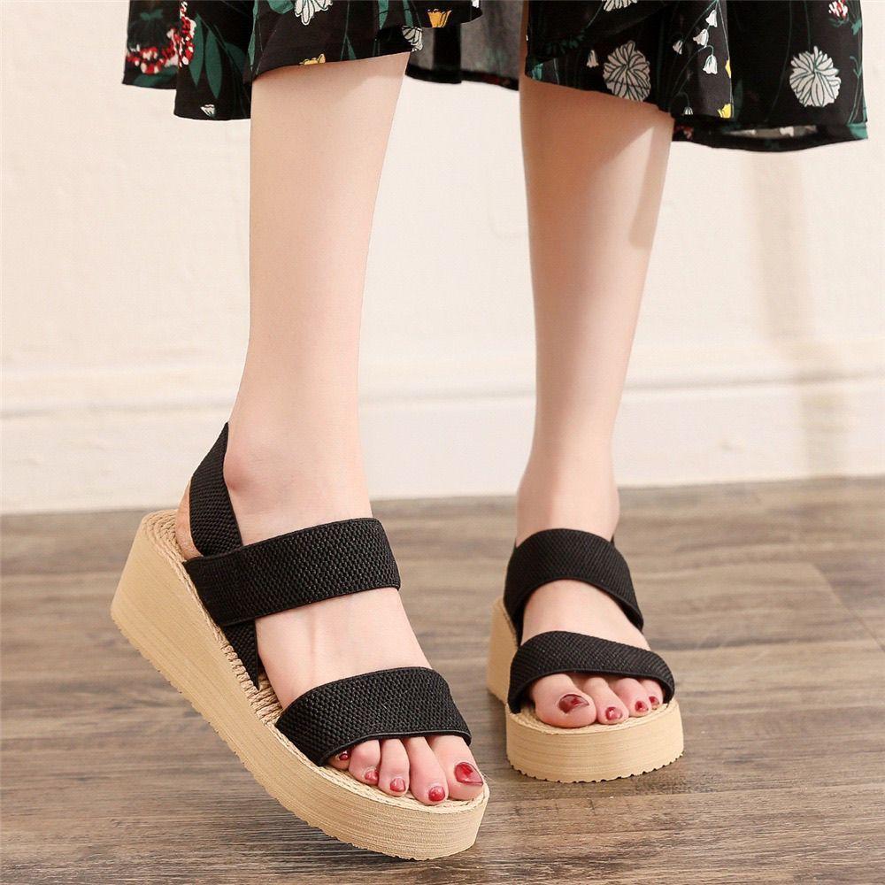 Versatile casual niche sandals 2025 summer new women's high-heeled sandals solid color outer wear fashion wedge heel outer wear