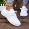Fashion Women's White Mesh Sports Shoes, Lace Up Breathable Slip on Running Shoes, Casual Sports Shoes, Outdoor Walking and Exercise