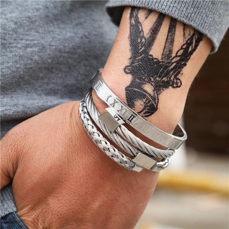 Geometrisches Offenes Armreif aus Titanstahl für Herren und Damen Trendiger Schmuck Geschenk für Reisen