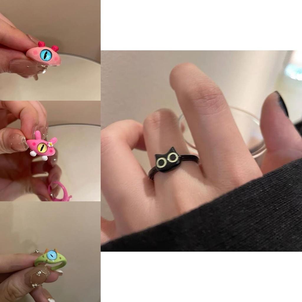 Black Cat Eyecatching Monster Design Ring Artistic Cartoon Accessory For Distinctive Women