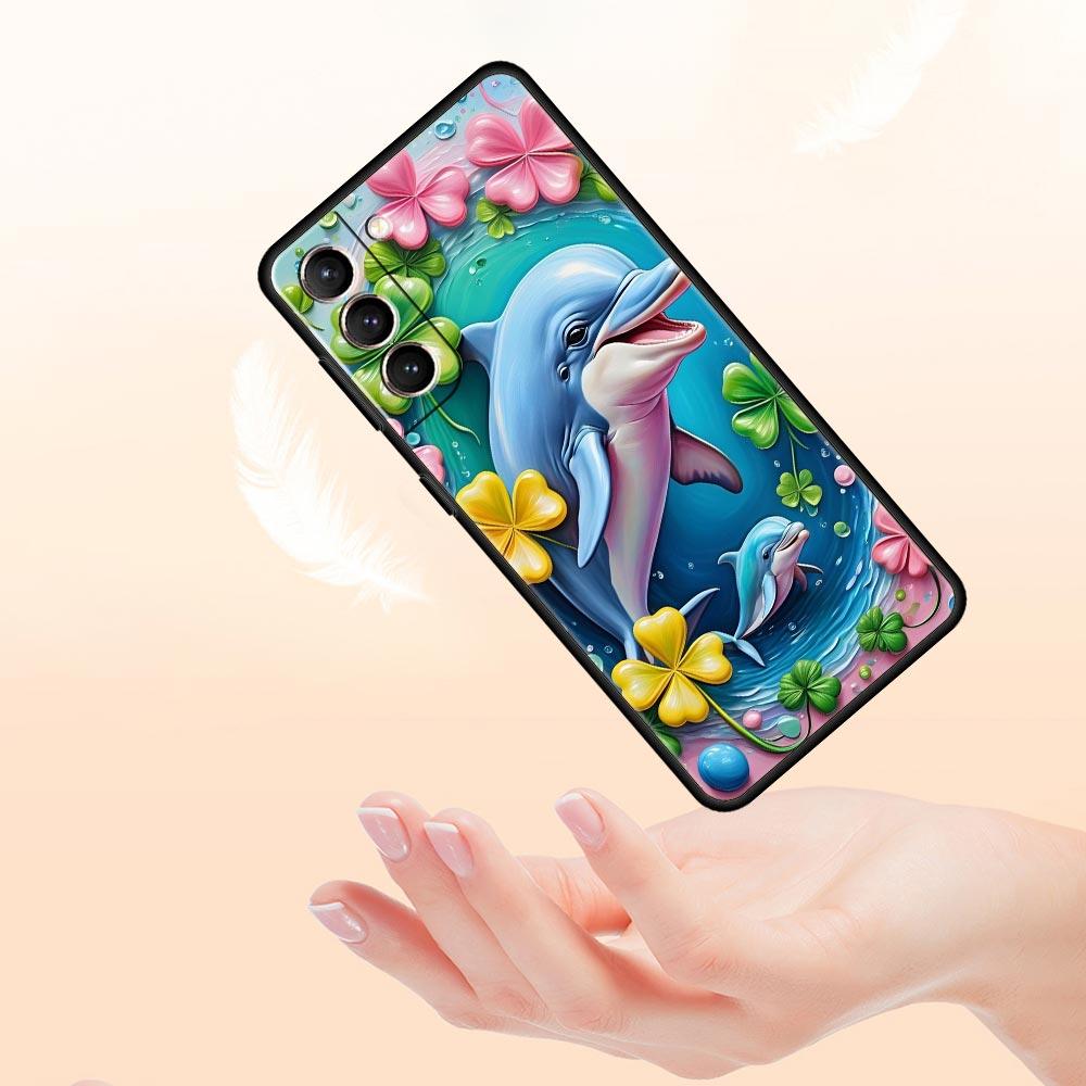 Ocean Animal Cute Dolphin Sea Turtle Phone Case For Samsung Galaxy S26 Ultra S25 Plus S24 FE S23 S22 5G S21 S20 Cover Black Soft