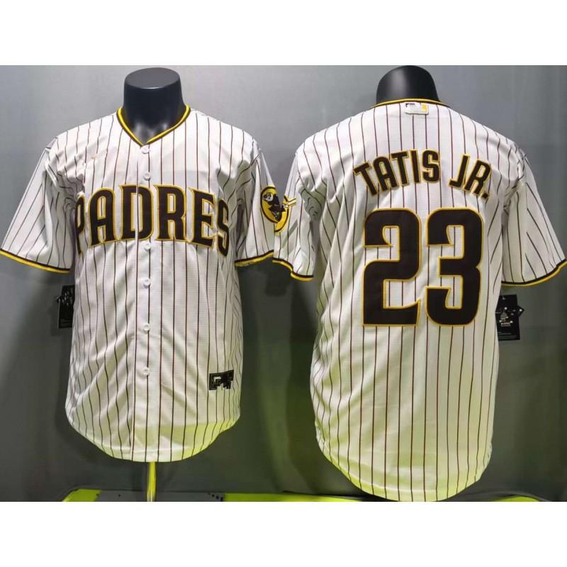 Mens Embroidered San Diego Padres 23 Tatis Jr. White Striped Baseball Jersey Hoodie Unisex Sportswear