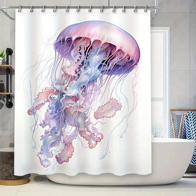 Stylish 3D Printed Jellyfish Shower Curtain for Bathroom Decor White Purple Gradient Floral Pattern Waterproof Home Supplies