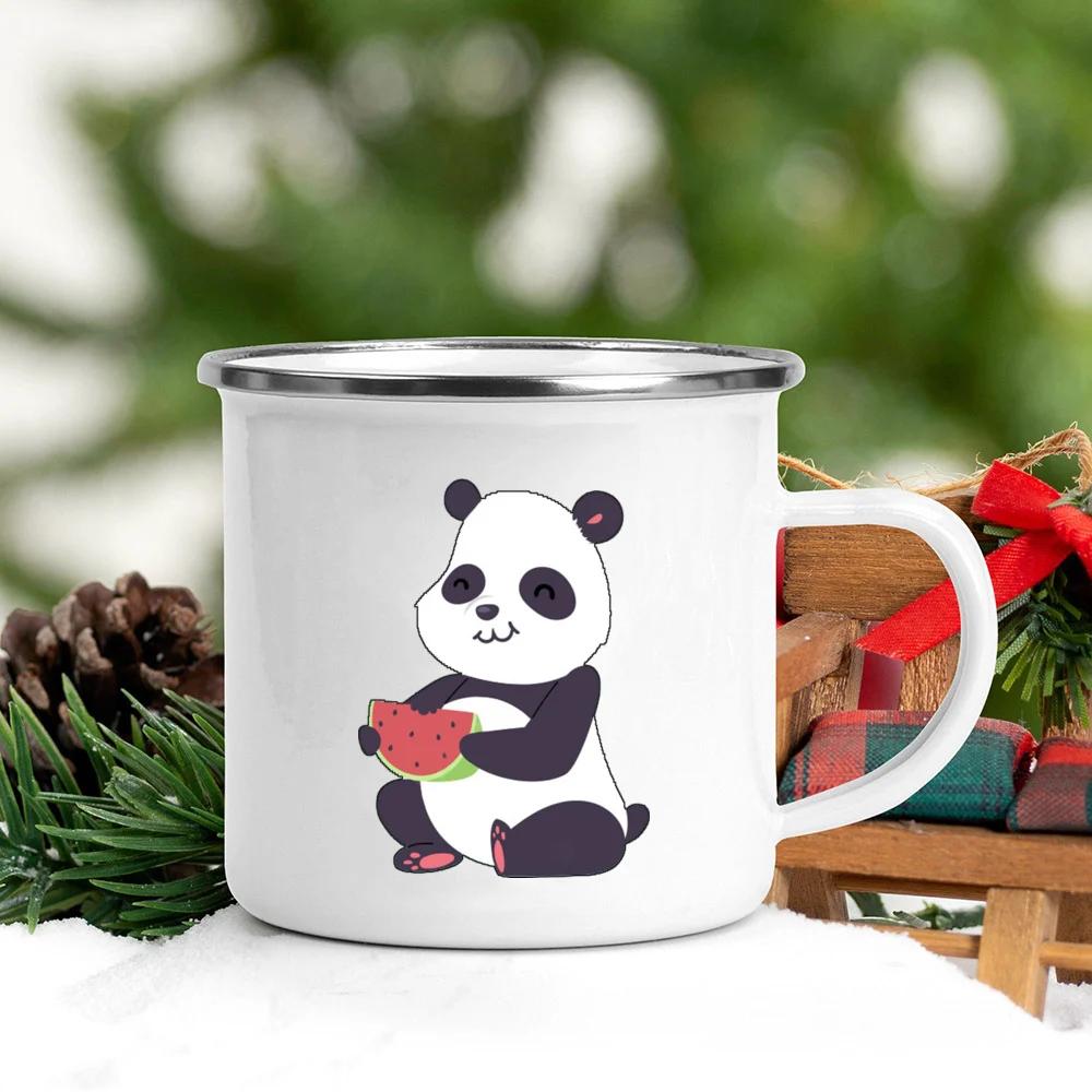 Panda Bear Mug Girlfriend Gift Ideas Cute Coffee Mug Panda Gifts Camper Decor Camping Enamel Mug Birthday Gifts for Friend