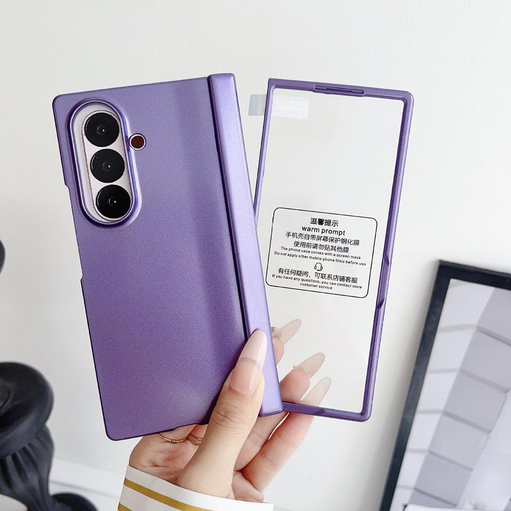 Matte Hinge Protective Phone Case for Samsung Galaxy Z Fold 7 6 5 4 3 with Tempered Glass Screen Protector and Back Cover