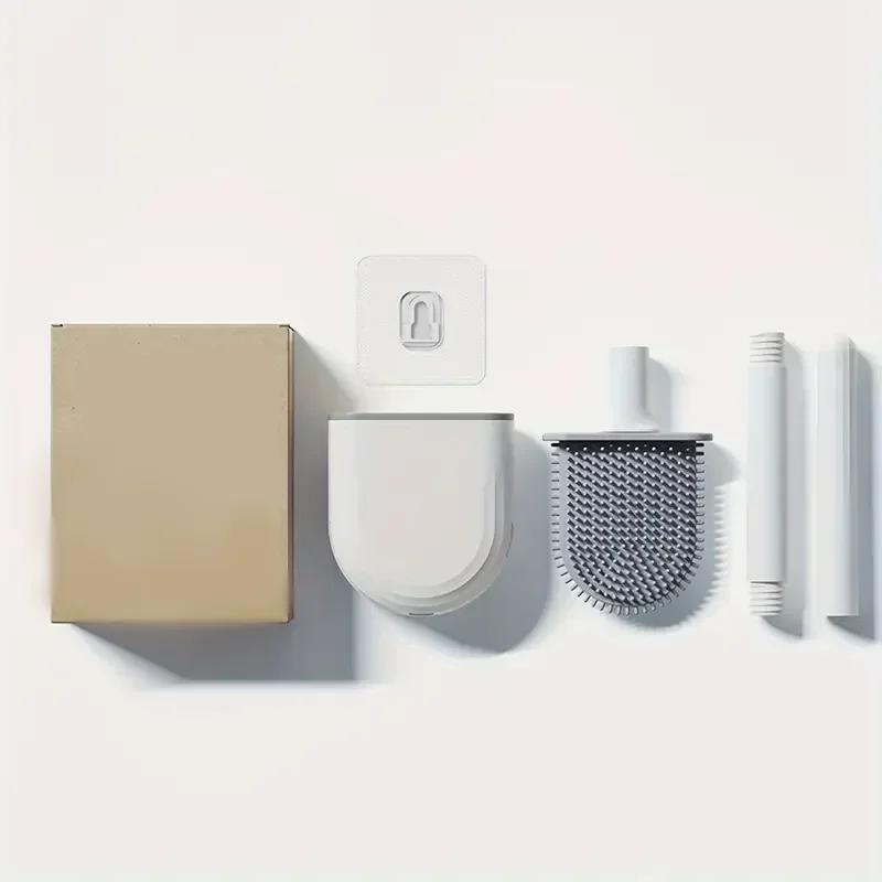 A Set of Silicone Toilet Cleaning Brush, Wall Mounted Toilet Cleaner, Broom, Modern Bathroom Kit,and Beauty Bathroom Accessories