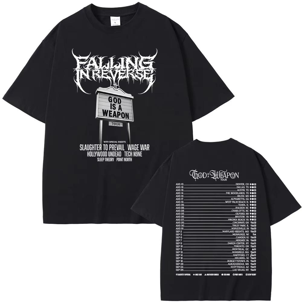 Rock Band Falling in Reverse World Tour 2025 T-shirt Summer Men's Women Casual Oversized Streetwear Male Cotton Vintage T Shirts