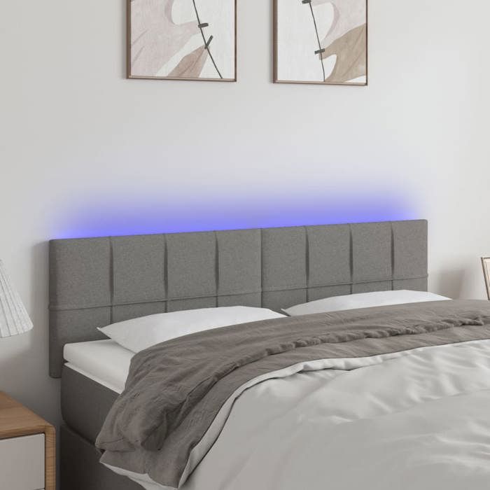 VidaXL Tête de Lit à LED Meuble de Chambre à Coucher Accessoire de Lit Double Tête de Cadre de Lit Intérieur Gris Foncé 3121611