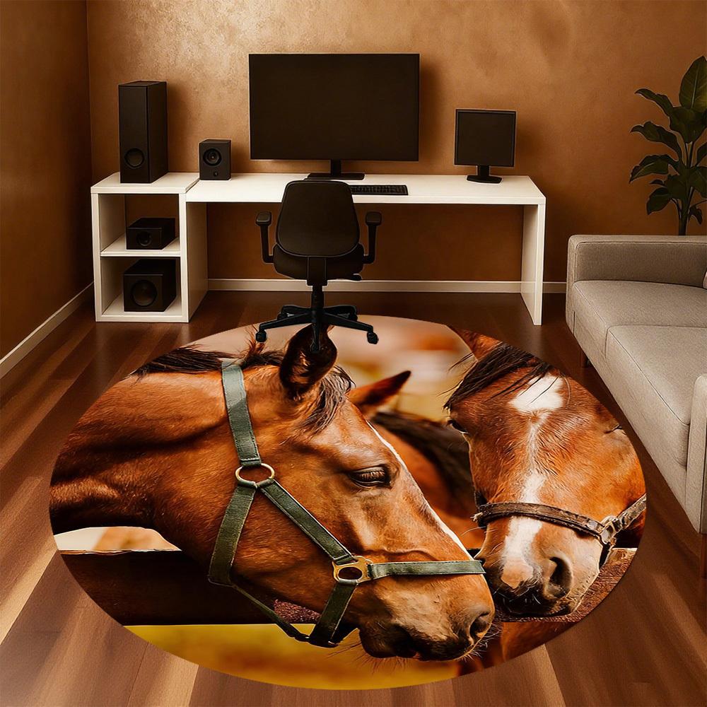 1pc Horse Farm Round Chair Mat Office Area Rug - Non-Slip, Floor Mat for Office, Bedroom, and Indoor Decor P127272