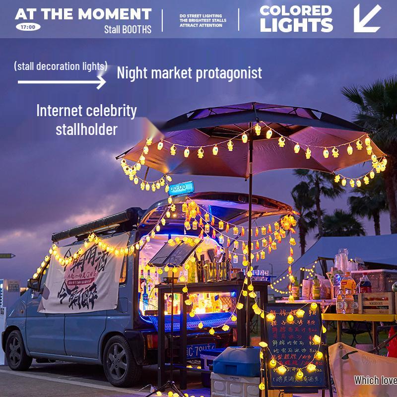 LED Creative Night Market Lights: Colorful String Illumination for Snack Stalls & Barbecue Shops, Perfect Trunk Decor.