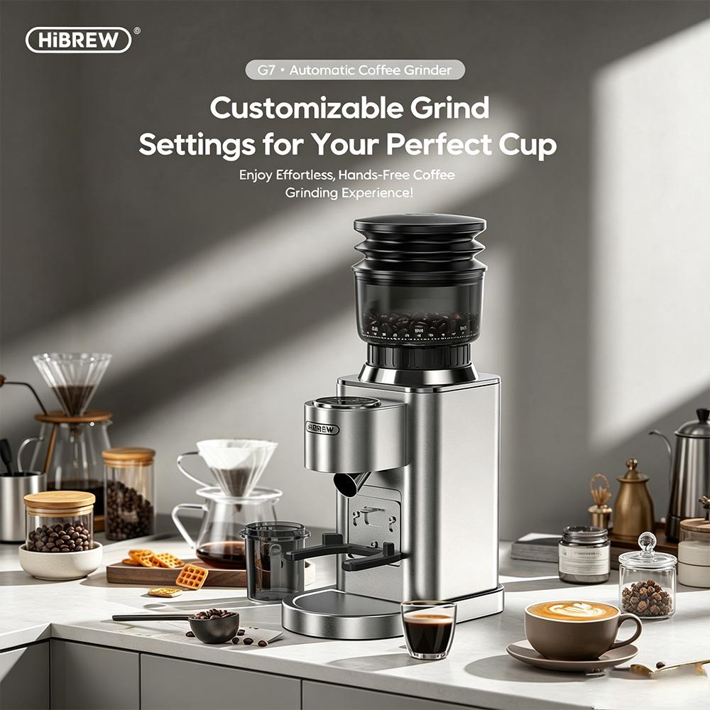 HiBREW G7 Automatic Coffee Grinder With 48 Customizable Grind Settings 160g Bean Hopper 420mm Conical Burr