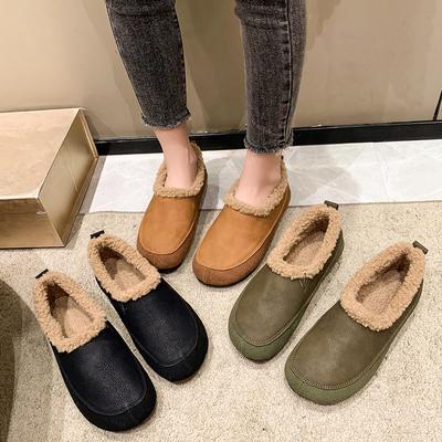 Düz Kadın Günlük Pamuklu Ayakkabılar Kış Kısa Peluş Sıcak Düz Loafer Ayakkabılar 2024 Yeni Yürüyüş Kar Botları Femme Slip on Mocasines