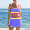 Women Two Piece Tankini Swimsuit Set Scoop Neck Crop Top and High Waist Skirt Swimwear with Trim Design
