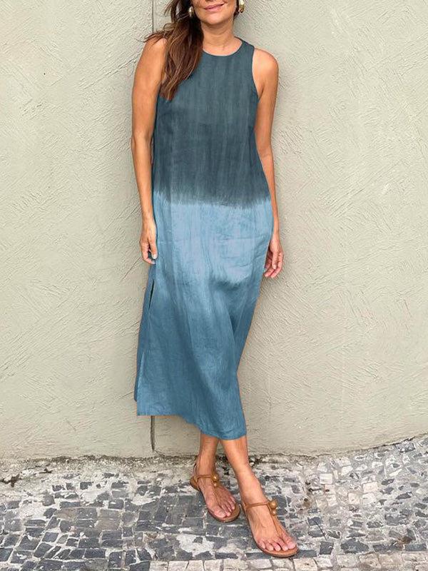 2026 Summer Women's Sleeveless Cotton Linen Gradient Dress