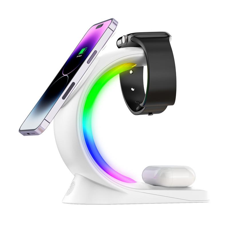 

3 in 1 Magnetic Wireless Charger for iPhone 17 16 15 14 13 12, 15W MagSafe Fast Charging Station for Apple Watch AirPods, Desktop Stand Foldable