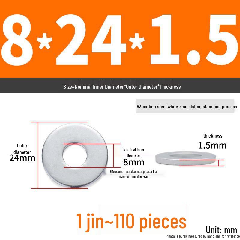 Extra Large Galvanized Metal Flat Washer - Thickened Round Screw Washer M6-M16