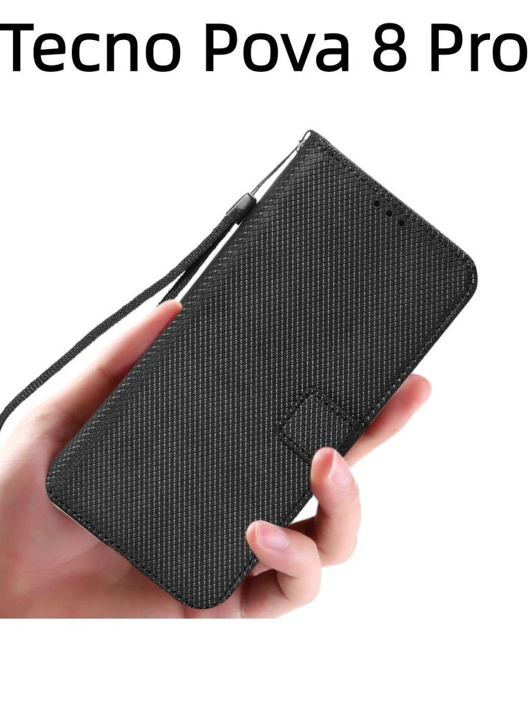 For Tecno Pova 8 Pro Case Diamond Pattern Card Slot Soft Silicone External Leather Support Function Flip Cover Attraction Closure