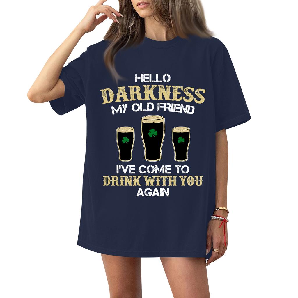 ( Darknss My Old Freend) Women's Fashion Casual Short-Sleeve Neck St. Patrick's Day Printed Shirt/T-Shirt Top