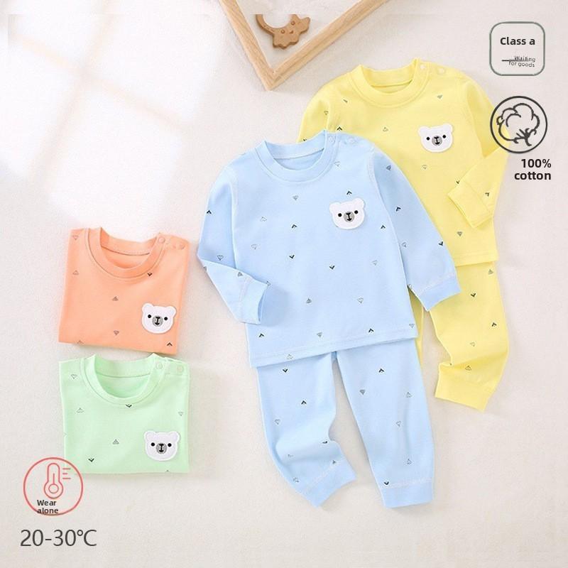 Baby Cotton Sleepwear Set For Toddlers With Animal Prints And Snap Shoulder Closure