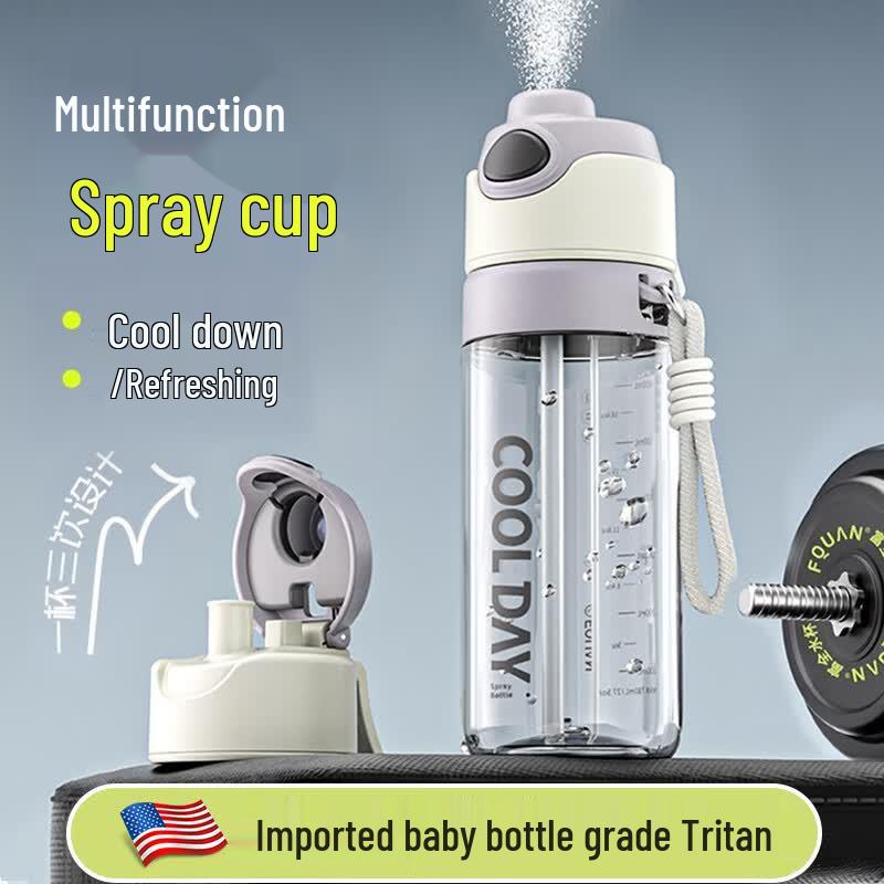 Cica Spray & Straw Water Bottle for Kids & Students